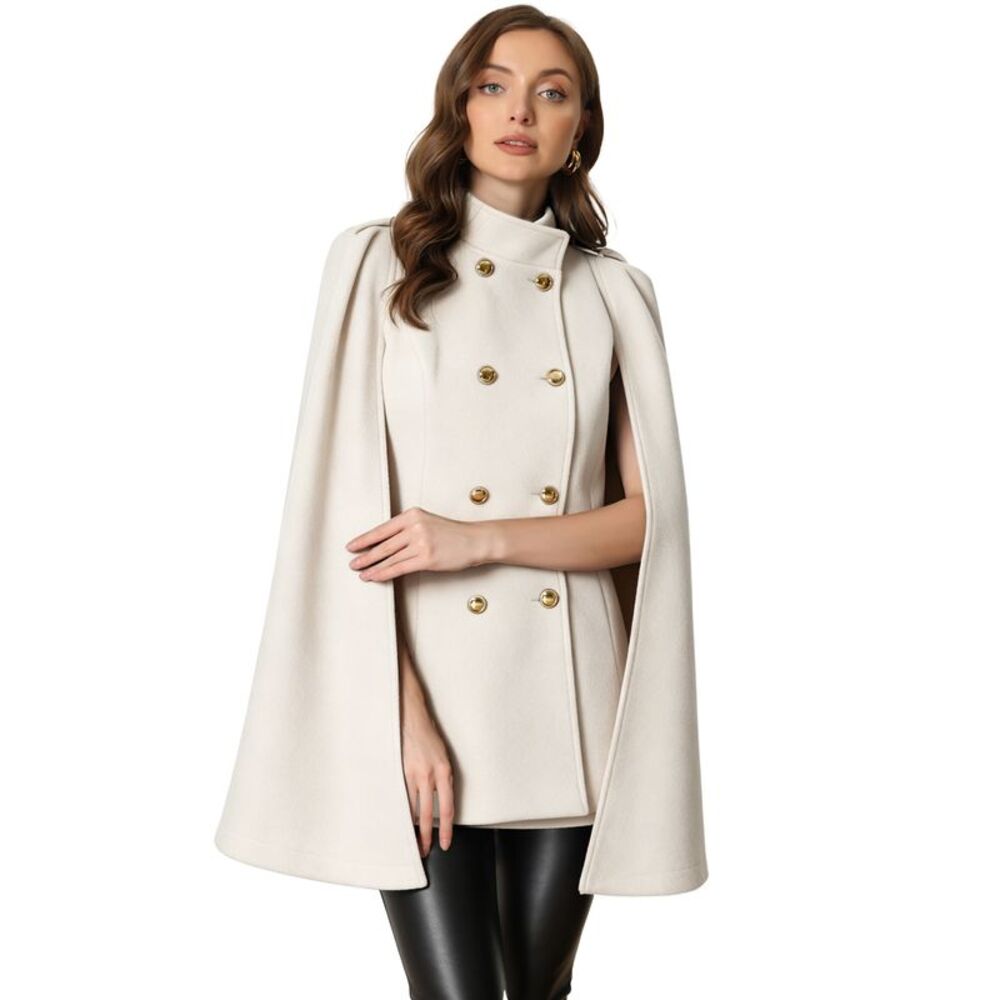 Cape Coats Winter Slit Sleeve Double Breasted Cloak Coat Beige